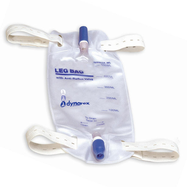 Dynarex Drainage Urinary Leg Bag with Twist Valve, Size M, 600 mL - 4281 - 48 Each