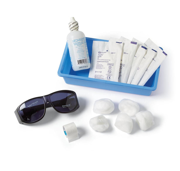 Medline Cataract Eye Care Kit with Cotton Balls, Oval Eye Pads, Sterile Eyewash, Micropore Tape, and Gray Protective UV Glasses - DYND09000 - 8 Each