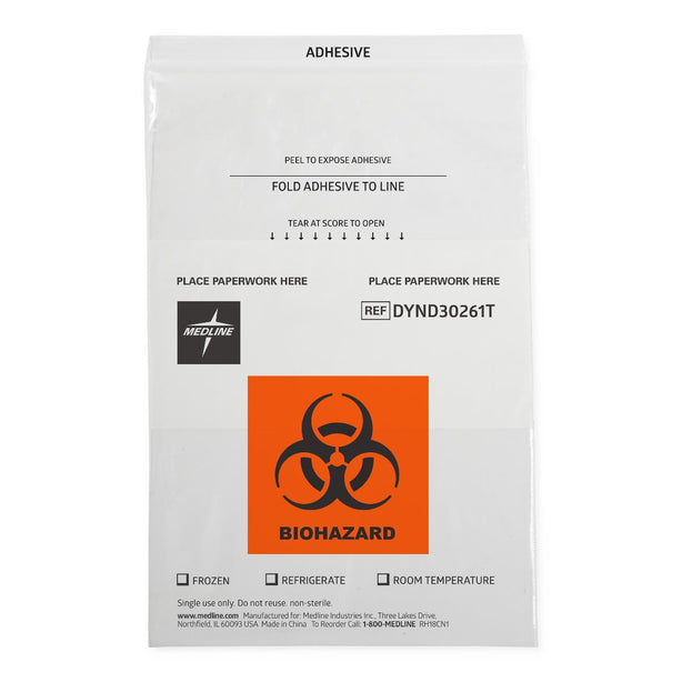 Medline Adhesive-Closure Biohazard Bags - DYND30261T - 100 Each - MDL-DYND30261TZ