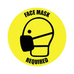 Ergomat COVID-19 Social Distancing and Strips DSV-SIGN "Face Mask Required" Safety Sign, Round Yellow, 6" - 36-SD-B - 1 Each