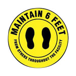 Ergomat COVID-19 Social Distancing and Strips DSV-SIGN "Maintain 6 Feet from Others Throughout the Facility" Safety Sign, Round Yellow, 6" - 36-SD-G - 1 Each