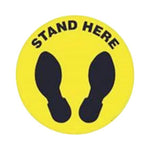 Ergomat COVID-19 Social Distancing and Strips DSV-SIGN "Stand Here" Safety Sign, Round Yellow, 6" - 36-SD-N - 1 Each