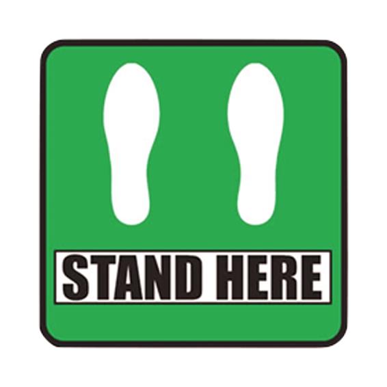 Ergomat COVID-19 Social Distancing and Strips DSV-SIGN "Stand Here" Safety Sign, Square Green, 6" - 36-SD-O - 1 Each
