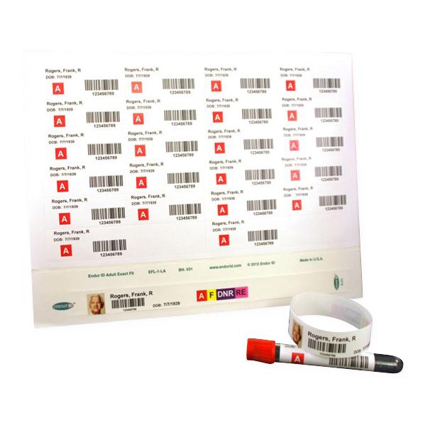 Endur Patient Adult ID Wristband with Two 7/8" X 4 3/4" and 20 1" X 2-1/8" Specimen-Size Labels - EFL-1-LA - 500 Each