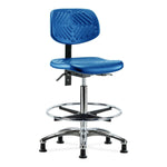 E Com Seatin High Bench-Height Chair, Polyurethane, Seat Tilt, Chrome Foot Ring, Glides, Chrome Frame, Blue - PHBCH-CR-T1-A0-CF-RG-BLU - 1 Each