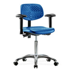 E Com Seatin Medium Bench-Height Chair, Polyurethane, Adjustable Arms, Casters, Blue - PMBCH-CR-T0-A1-NF-CC-BLU - 1 Each