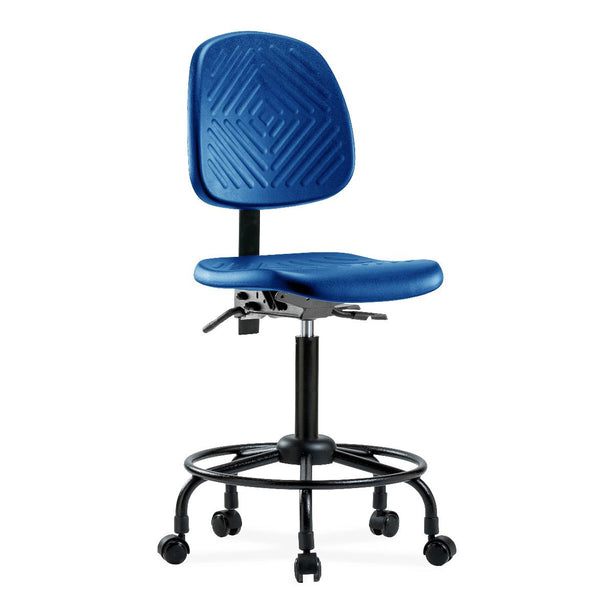 E Com Seatin Medium Bench-Height Chair, Polyurethane, Round Base, Medium Back, Seat Tilt, Casters, Blue - PMBCH-MB-RT-T1-A0-RC-BLU - 1 Each