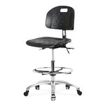 E Com Seatin Newport Cleanroom CLR-HPMBCH-CR-T1-A0-CF-CC-BLK Medium Bench-Height Chair, Polyurethane, Seat Tilt, Foot Ring, Chrome Frame, Black - 1 Each