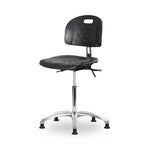 Eo2 Concepts PU Class 10 Cleanroom Newport Polyurethane Medium Bench-Height Chair, Adjustable Height, 19.5" to 27.5" H, No Seat Tilt, No Armrests, No Foot Ring, Glides, Black - EOCCLRMBCRFBL
