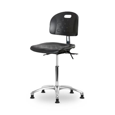 Eo2 Concepts PU Class 10 Cleanroom Newport Polyurethane Medium Bench-Height Chair, Adjustable Height, 19.5" to 27.5" H, No Seat Tilt, No Armrests, No Foot Ring, Glides, Black - EOCCLRMBCRFBL