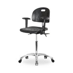 Eo2 Concepts PU CLR-HPMBCH-CR-T0-A1-NF-CC-BLK Class 100 Cleanroom Newport Polyurethane Medium Bench-Height Chair, Adjustable Height, 19.5" to 27.5" H, No Seat Tilt, Adjustable Armrests, No Foot Ring, Casters, Black - 1 Each