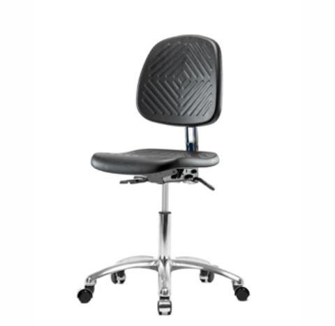 Eo2 Concepts PU Desk-Height Class 10 Cleanroom Polyurethane Desk Chair with Medium Back, Adjustable Height, 17" to 22" H, No Armrests, Casters, Black - CLR-PDHCH-MB-CR-CC-BLK - 1 Each