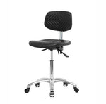 Eo2 Concepts PU Class 10 Cleanroom Polyurethane Medium Bench-Height Chair, Adjustable Height, 19.5" x 27.5" H, No Foot Ring, No Armrests, Casters, Black - EOCCLRPMFCCBL