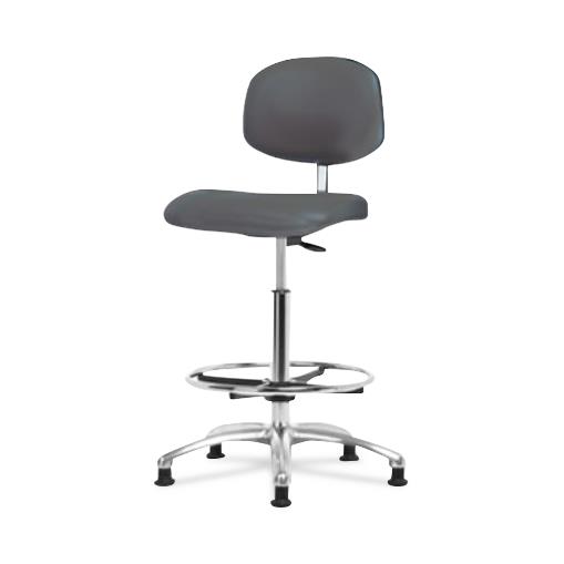 Eo2 Concepts Class 10 Cleanroom Chair, Medium Bench-Height, Vinyl, Chrome Foot Ring, Glides, 20.5" to 28.5", Charcoal - CLR-VMBCH-CR-CF-RG-8605 - 1 Each