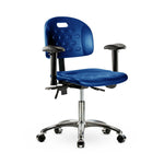 E Com Seatin Industrial Newport Desk-Height Chair, Polyurethane, Adjustable Arms, Casters, Chrome Frame, Blue - HPDHCH-CR-T0-A1-CC-BLU - 1 Each