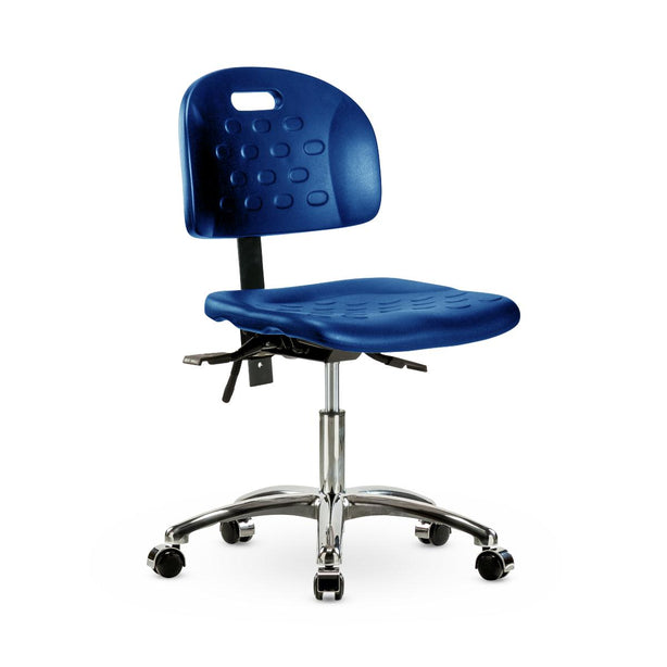 E Com Seatin Industrial Newport Desk-Height Chair, Polyurethane, Seat Tilt, Casters, Chrome Frame, Blue - HPDHCH-CR-T1-A0-CC-BLU - 1 Each