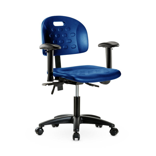 E Com Seatin Industrial Newport Desk-Height Chair, Polyurethane, Adjustable Arms, Casters, Blue - HPDHCH-RG-T0-A1-RC-BLU - 1 Each