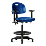 E Com Seatin Newport High Bench-Height Chair, Polyurethane, Black Foot Ring, Arms, Glides, Blue - HPHBCH-RG-T0-A1-BF-RG-BLU - 1 Each
