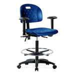 E Com Seatin Newport High Bench-Height Chair, Polyurethane, Chrome Foot Ring, Arms, Casters, Blue - HPHBCH-RG-T0-A1-CF-RC-BLU - 1 Each