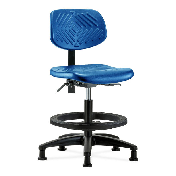 E Com Seatin Medium Bench-Height Chair, Polyurethane, Seat Tilt, Black Foot Ring, Glides, Blue - PMBCH-RG-T1-A0-BF-RG-BLU - 1 Each
