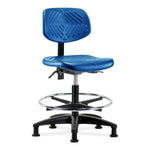 E Com Seatin Medium Bench-Height Chair, Polyurethane, Seat Tilt, Chrome Foot Ring, Glides, Blue - PMBCH-RG-T1-A0-CF-RG-BLU - 1 Each