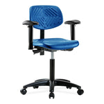 E Com Seatin Medium Bench-Height Chair, Polyurethane, Seat Tilt, Arms, Casters, Blue - PMBCH-RG-T1-A1-NF-RC-BLU - 1 Each