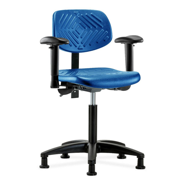 E Com Seatin Medium Bench-Height Chair, Polyurethane, Seat Tilt, Arms, Glides, Blue - PMBCH-RG-T1-A1-NF-RG-BLU - 1 Each