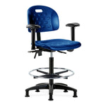 E Com Seatin Newport High Bench-Height Chair, Polyurethane, Seat Tilt, Chrome Foot Ring, Arms, Glides, Blue - HPHBCH-RG-T1-A1-CF-RG-BLU - 1 Each