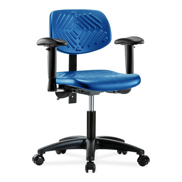 E Com Seatin Desk-Height Chair, Polyurethane, Seat Tilt, Arms, Casters, Blue - PDHCH-RG-T1-A1-RC-BLU - 1 Each