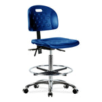 E Com Seatin Newport High Bench-Height Chair, Polyurethane, Foot Ring, Casters, Chrome Frame, Blue - HPHBCH-CR-T0-A0-CF-CC-BLU - 1 Each
