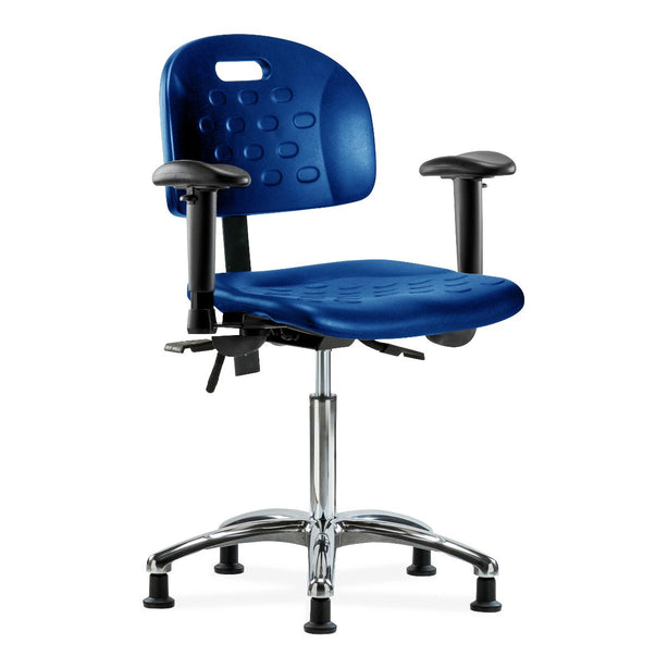E Com Seatin Industrial Newport Medium Bench-Height Chair, Polyurethane, Adjustable Arms, Glides, Blue - HPMBCH-CR-T0-A1-NF-RG-BLU - 1 Each