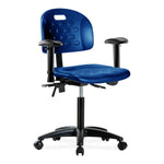 E Com Seatin Industrial Newport Medium Bench-Height Chair, Polyurethane, Adjustable Arms, Casters, Blue - HPMBCH-RG-T0-A1-NF-RC-BLU - 1 Each