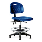 E Com Seatin Industrial Newport Medium Bench-Height Chair, Polyurethane, Seat Tilt, Chrome Foot Ring, Glides, Blue - HPMBCH-RG-T1-A0-CF-RG-BLU - 1 Each