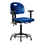E Com Seatin Industrial Newport Medium Bench-Height Chair, Polyurethane, Round Tube Base, Seat Tilt, Arms, Glides, Blue - HPMBCH-RT-T1-A1-RG-BLU - 1 Each