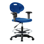 E Com Seatin Erie Medium Bench-Height Chair, Polyurethane, Chrome Foot Ring, Arms, Casters, Blue - TPMBCH-RG-A1-CF-RC-BLU - 1 Each