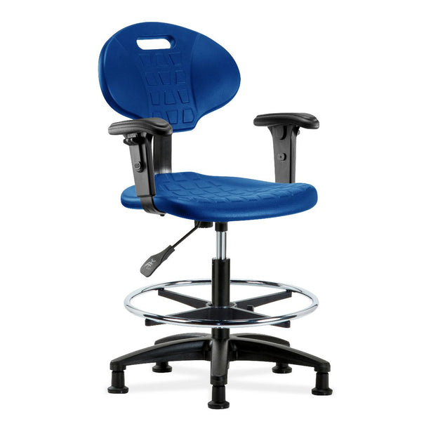 E Com Seatin Erie Medium Bench-Height Chair, Polyurethane, Chrome Foot Ring, Arms, Glides, Blue - TPMBCH-RG-A1-CF-RG-BLU - 1 Each