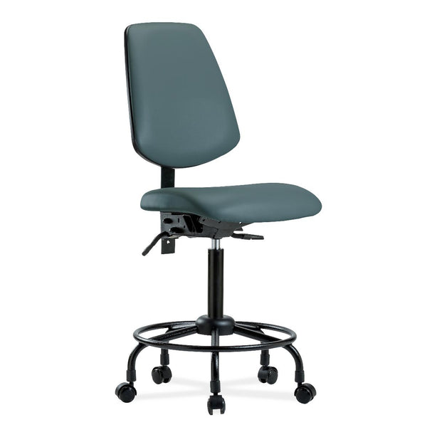 E Com Seatin Medium Bench Height Vinyl Chair with Back, Foot Ring and Casters, No Arms, C. Blue - VMBCH-MB-RT-T1-A0-RC-8546 - 1 Each
