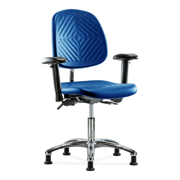 E Com Seatin Class 100 Cleanroom Desk Chair, Polyurethane, Medium Back, Arms, Glides, Blue - NCR-PDHCH-MB-CR-T0-A1-RG-BLU - 1 Each