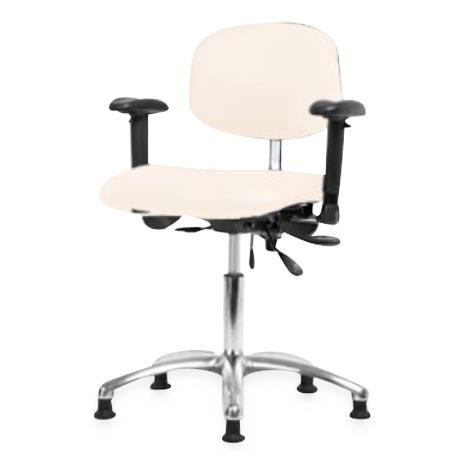 Eo2 Concepts Class 100 Vinyl Cleanroom Chair, Desk-Height, 18" to 23", No Seat Tilt, Adjustable Armrests, Glides, Adobe White - NCR-VDHCH-CR-T0-A1-RG-8501 - 1 Each