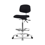 Eo2 Concepts NCR-VHBCH-CR-T1-A0-CF-CC-8540 Class 100 Vinyl Cleanroom Chair with Chrome Foot Ring, High Bench-Height, 26" to 35.5", Seat Tilt, No Armrests, Casters, Black - 1 Each
