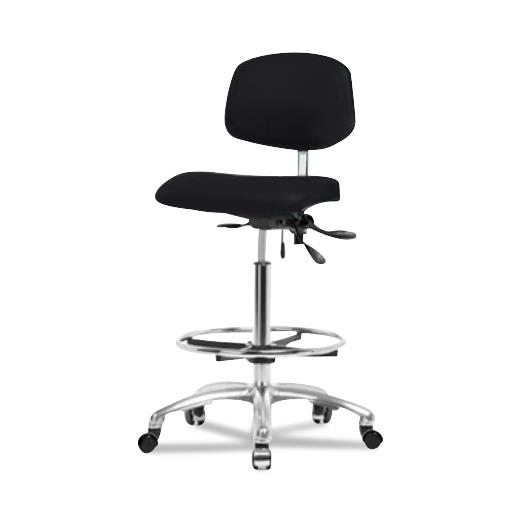 Eo2 Concepts NCR-VHBCH-CR-T1-A0-CF-CC-8540 Class 100 Vinyl Cleanroom Chair with Chrome Foot Ring, High Bench-Height, 26" to 35.5", Seat Tilt, No Armrests, Casters, Black - 1 Each