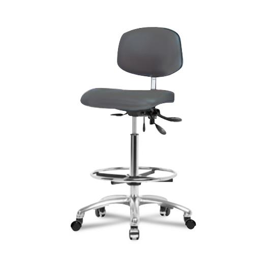 Eo2 Concepts NCR-VHBCH-CR-T1-A0-CF-CC-8605 Class 100 Vinyl Cleanroom Chair with Chrome Foot Ring, High Bench-Height, 26" to 35.5", Seat Tilt, No Armrests, Casters, Charcoal - 1 Each