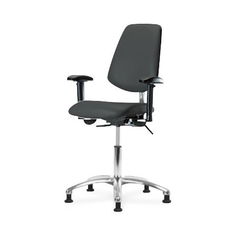 Eo2 Concepts NCR-VDHCH-MB-CR-T1-A1-RG-8605 Class 100 Vinyl Cleanroom Chair with Medium Back, Desk-Height, 18" to 23", Seat Tilt, Adjustable Armrests, Glides, Charcoal - 1 Each