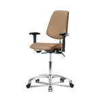 Eo2 Concepts NCR-VDHCH-MB-CR-T1-A1-CC-8584 Class 100 Vinyl Cleanroom Chair with Medium Back, Desk-Height, 18" to 23", Seat Tilt, Adjustable Armrests, Casters, Taupe - 1 Each