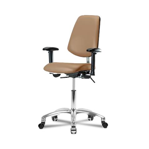 Eo2 Concepts NCR-VDHCH-MB-CR-T1-A1-CC-8584 Class 100 Vinyl Cleanroom Chair with Medium Back, Desk-Height, 18" to 23", Seat Tilt, Adjustable Armrests, Casters, Taupe - 1 Each