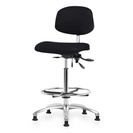 Eo2 Concepts NCR-VHBCH-CR-T0-A0-CF-RG-8540 Class 100 Vinyl Cleanroom Chair with Chrome Foot Ring, High Bench-Height, 26" to 35.5", No Seat Tilt, No Armrests, Glides, Black - 1 Each