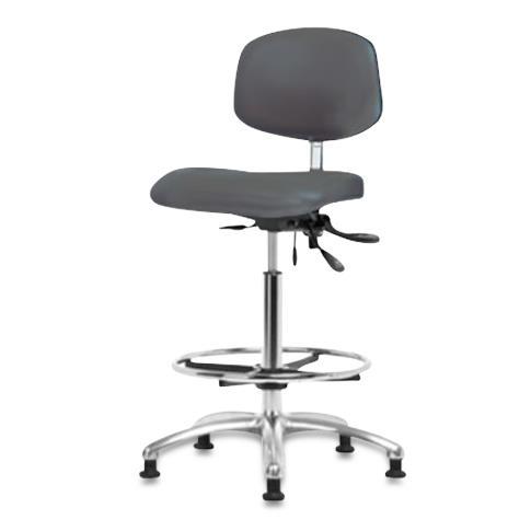 Eo2 Concepts NCR-VHBCH-CR-T0-A0-CF-RG-8605 Class 100 Vinyl Cleanroom Chair with Chrome Foot Ring, High Bench-Height, 26" to 35.5", No Seat Tilt, No Armrests, Glides, Charcoal - 1 Each