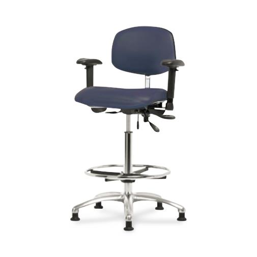 Eo2 Concepts Class 100 Vinyl Cleanroom Chair, Desk-Height, 18" to 23", Seat Tilt, Adjustable Armrests, Glides, Imperial Blue - NCR-VDHCH-CR-T1-A1-RG-8582 - 1 Each