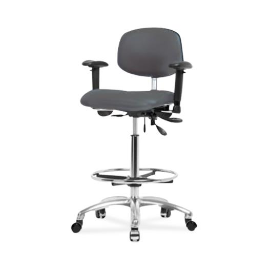 Eo2 Concepts Class 100 Vinyl Cleanroom Chair, Desk-Height, 18" to 23", Seat Tilt, Adjustable Armrests, Casters, Charcoal - NCR-VDHCH-CR-T1-A1-CC-8605 - 1 Each