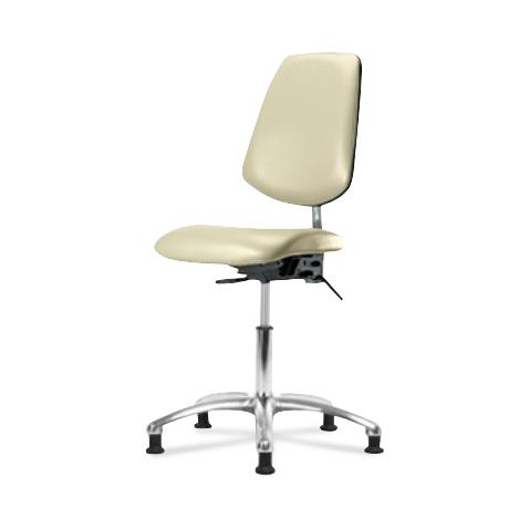 Eo2 Concepts NCR-VDHCH-MB-CR-T0-A0-RG-8501 Class 100 Vinyl Cleanroom Chair with Medium Back, Desk-Height, 18" to 23", No Seat Tilt, No Armrests, Glides, Adobe White - 1 Each